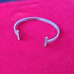 Silver Open T Cuff Bracelet with Pavé Bar Ends, JBlooms
